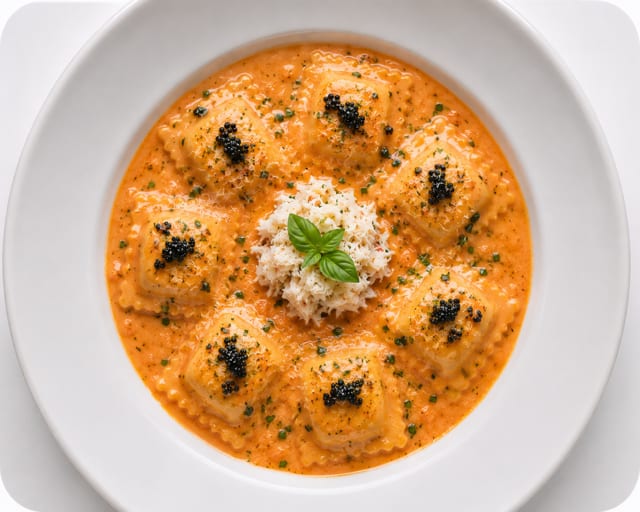 Crab Ravioli Alla Vodka.