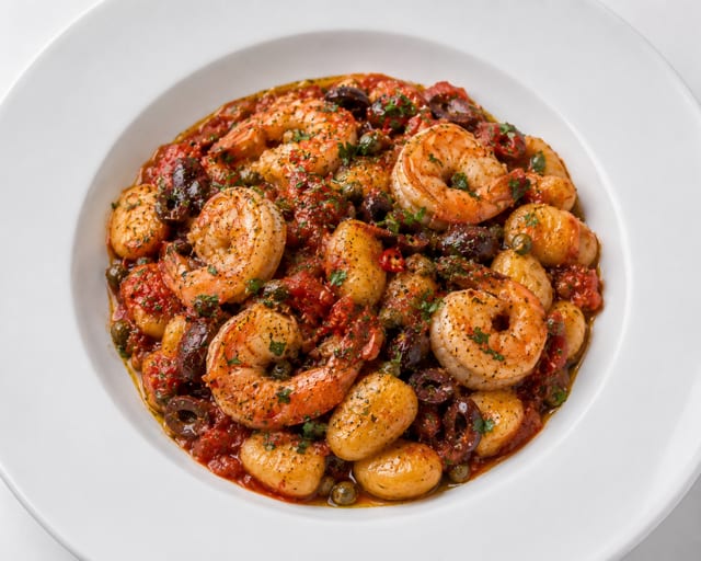 Shrimp Gnocchi Puttanesca.